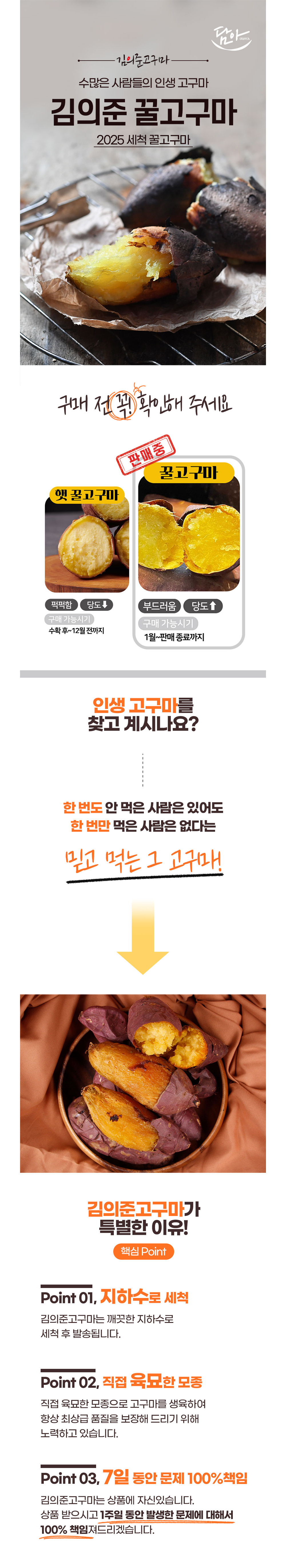 2025년 김의준 꿀고구마 3kg / 5kg (하/중/특상/대) 상세이미지 1